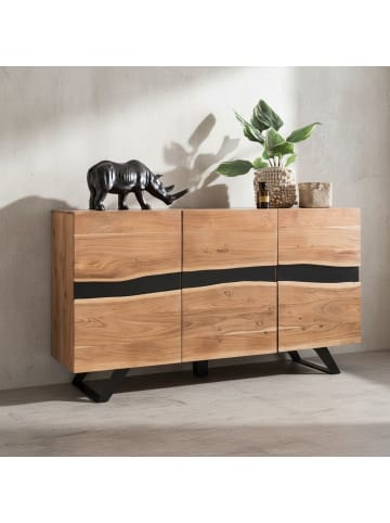 KADIMA DESIGN Sideboard Anrichte | Akazie, 148x85x43cm, 3 Türen, Baumkante
