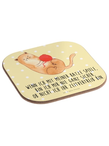 Mr. & Mrs. Panda Untersetzer Katze Wolle mit Spruch in Gelb Pastell