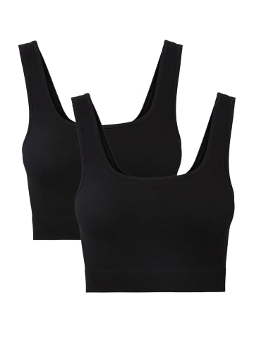 Vero Moda Crop Top 2-er Stück Pack Ripp Bralette Bustier Set VMEVE in Schwarz-Schwarz