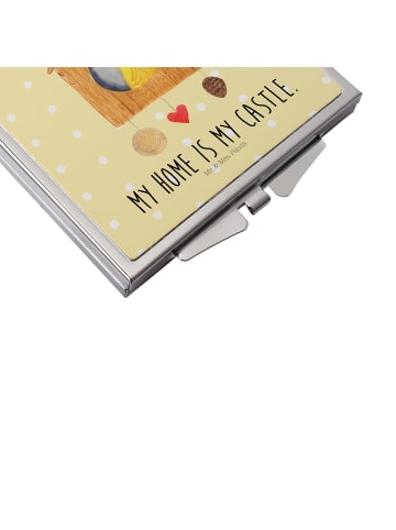 Mr. & Mrs. Panda Taschenspiegel Vogel Haus mit Spruch in Gelb Pastell