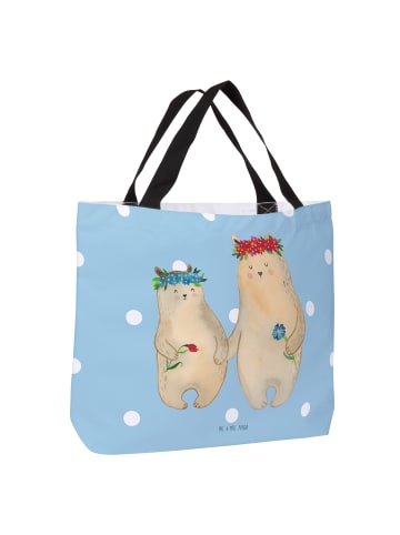 Mr. & Mrs. Panda Tote Bag Bären mit Blumenkranz ohne Spruch in Blau Pastell