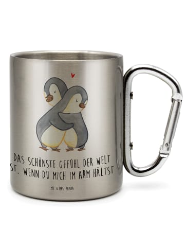 Mr. & Mrs. Panda Edelstahlbecher Pinguine Kuscheln mit Spruch in Silber