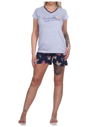 NORMANN kurzarm Shorty Schlafanzug Schmetterling - 79055 in grau
