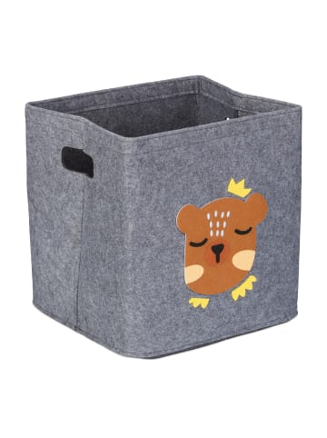 relaxdays Kinder-Aufbewahrungsbox "Bär" in Grau - (B)33 x (H)33 x (T)33 cm