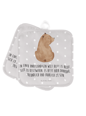 Mr. & Mrs. Panda Topflappen Bär Schulterblick mit Spruch in Grau Pastell