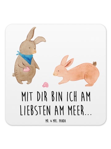 Mr. & Mrs. Panda Flaschenuntersetzer Hasen Muschel mit Spruch in Weiß