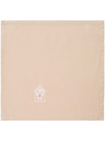 IB Laursen Stoffserviette TRADITION Natur WEIHNACHTSHAUS und rotem HERZ