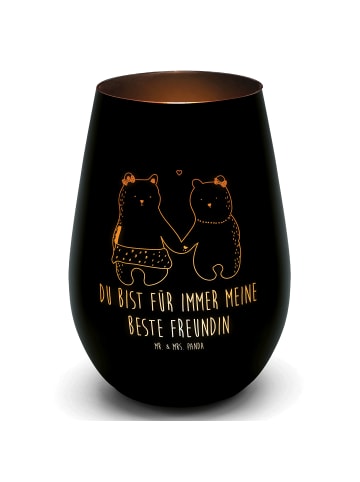 Mr. & Mrs. Panda Gold Windlicht Bär Freundin mit Spruch in Schwarz