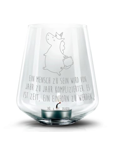 Mr. & Mrs. Panda Gravur Windlicht Einhorn Koffer mit Spruch in Transparent