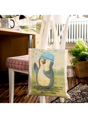 Mr. & Mrs. Panda Umhängetasche Pinguin Duschen Design mit Spruch in Weiß
