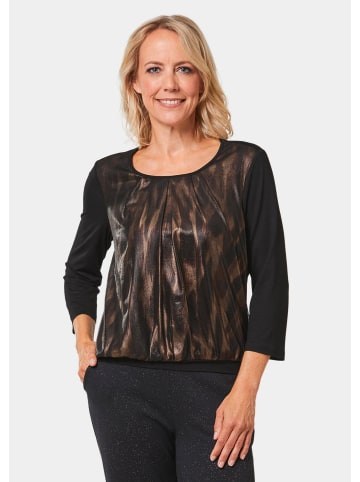 GOLDNER Kurzgröße:  Blusenshirt Stretch-Blusenshirt mit Glanz-Druck in schwarz / kupferfarben / gold / gemustert