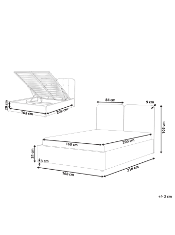 Beliani Doppelbett ARBOIS in Beige/Schwarz - (W) 168 x (H) 105 x (L) 216 cm