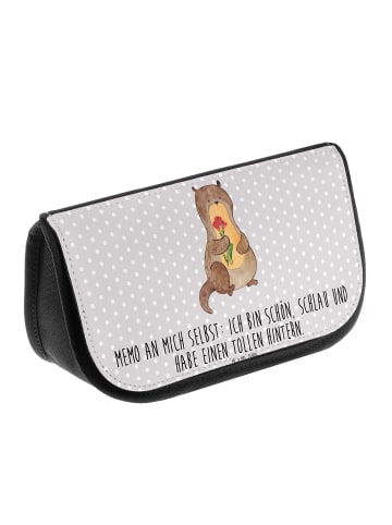 Mr. & Mrs. Panda Waschtasche Otter Blumenstrauß mit Spruch in Grau Pastell