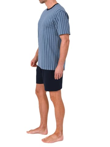 NORMANN Kurzarm Schlafanzug Shorty Pyjama Minimalprint in blau