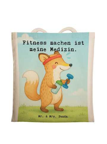 Mr. & Mrs. Panda Jutebeutel Fuchs Fitness Design mit Spruch in Weiß
