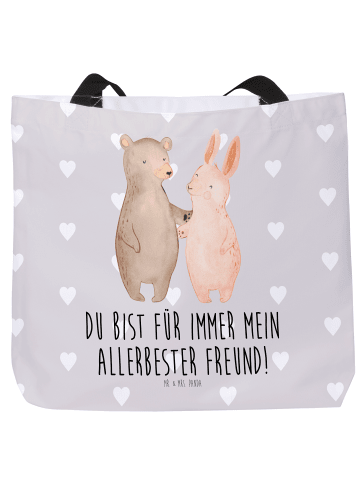 Mr. & Mrs. Panda Shopper Bär und Hase Umarmen mit Spruch in Grau Pastell