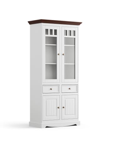 Feldmann-Wohnen Vitrine Belluno Elegante Kiefer weiß / Kiefer Nussbaumfarben 89 / 44 / 190cm