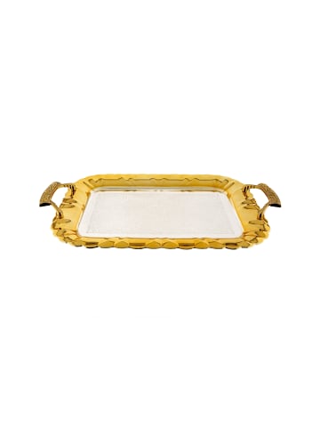 Almina 2er-Set Serviertabletts aus hochwertigem 18/10 Edelstahl in Silber/Gold(Motiv11)