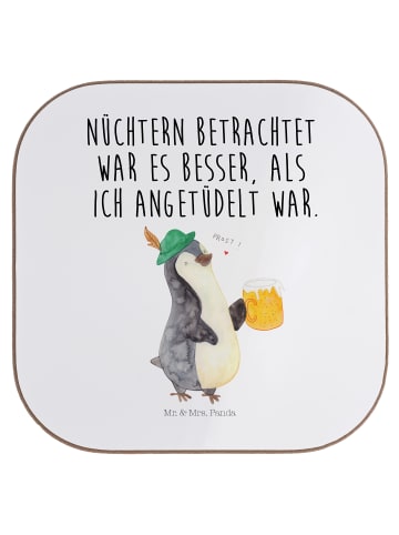 Mr. & Mrs. Panda Getränkeuntersetzer Pinguin Bier mit Spruch in Weiß