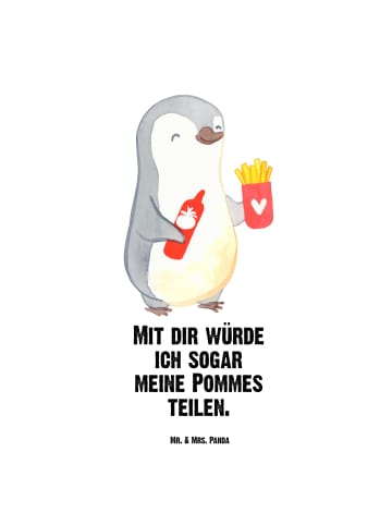 Mr. & Mrs. Panda Trinkflasche Pinguin Pommes mit Spruch in Weiß