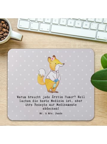 Mr. & Mrs. Panda Mouse-Pad Humorvolle Ärztin mit Spruch in Grau Pastell