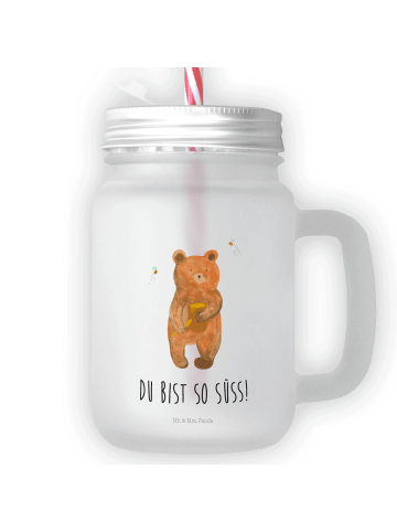 Mr. & Mrs. Panda Eiskaffee Glas Bär Honig mit Spruch in Transparent