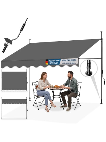 tectake Klemmmarkise mit Handkurbel und bis 90° neigbar, UV-beständig
