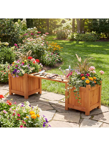 COSTWAY Blumenkasten mit Gartenbank 105 x 26,5 x 29,5 cm in Orange
