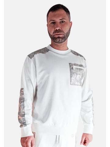 Sweatshirt Zipptasche Rundhals Regular Fit in Weiß