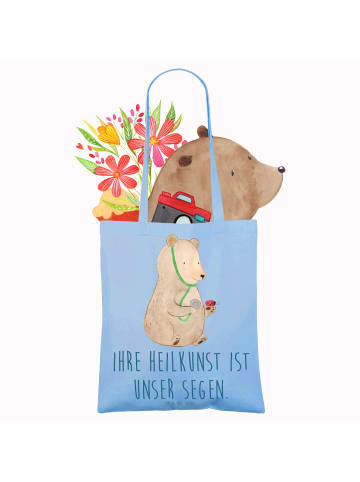 Mr. & Mrs. Panda Jutetasche Arzt Segen mit Spruch in Sky Blue