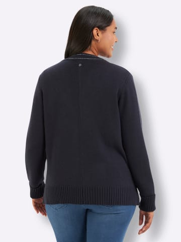 sheego Strickjacke in tiefblau-kirsche-gemustert