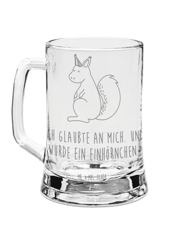 Mr. & Mrs. Panda Bier Krug Einhorn Glauben mit Spruch in Transparent