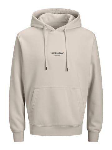 Jack & Jones Kapuzenpullover Kängurutasche Rippbündchen Kordel in Sand