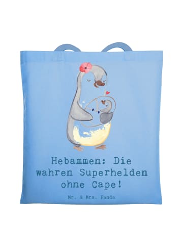 Mr. & Mrs. Panda Umhängetasche Hebamme Superheld mit Spruch in Sky Blue