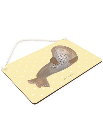 Mr. & Mrs. Panda Holzschild Robbe Lachen ohne Spruch in Gelb Pastell