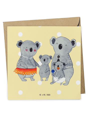 Mr. & Mrs. Panda Deluxe Karte Koala Familie ohne Spruch in Gelb Pastell