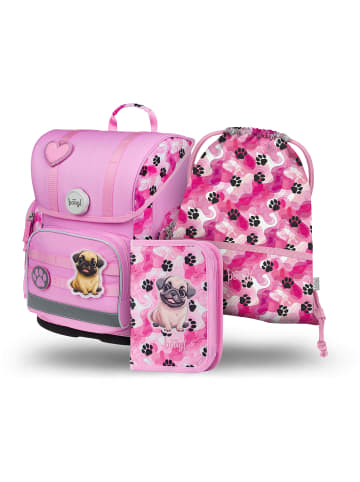 BAAGL 3-tlg. Set: Schulranzen Ergo in Rosa Pfötchen