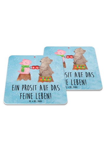 Mr. & Mrs. Panda Glasuntersetzer Glühschwein Sause mit Spruch in Eisblau