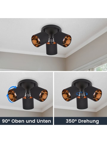 ZMH Deckenleuchte in schwarz 3-flammige E14 Vintage mit Stoffschirm