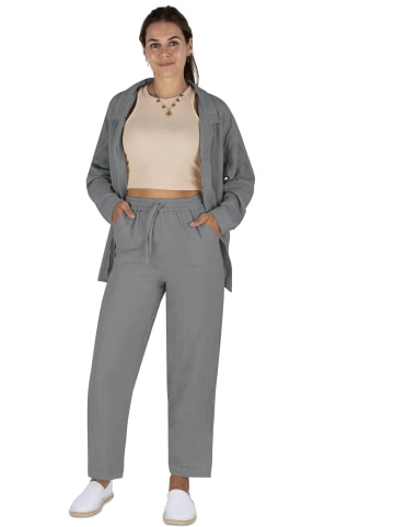 Janice Damen Musselin Hemdbluse mit langer Hose in Hellgrau