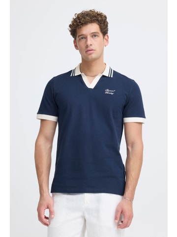 CASUAL FRIDAY Einfarbiges Poloshirt V-Ausschnitt Kurzarm in Blau-2