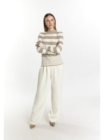 DreiMaster Damen Strickpullover in Grau Beige Wollweiss