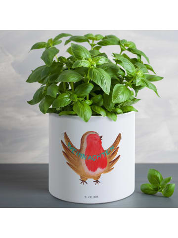 Mr. & Mrs. Panda Blumentopf Rotkehlchen Weihnachten ohne Spruch in Weiß