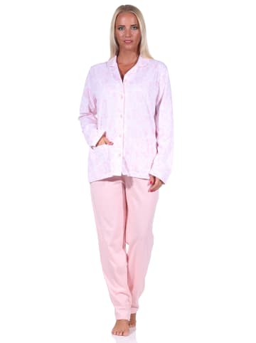 NORMANN Pyjama langarm Schlafanzug zum durchknöpfen Single Jersey in rosa