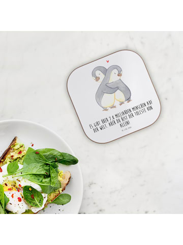 Mr. & Mrs. Panda Untersetzer Glas Pinguine Kuscheln mit Spruch in Weiß