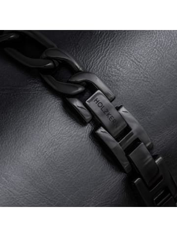Holzkern Herrenarmband Edelstahl Modulus Blatt Blau/Schwarz