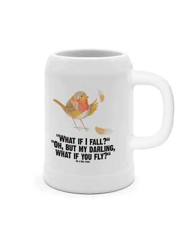 Mr. & Mrs. Panda Bierkrug Rotkehlchen Federn mit Spruch in Weiß