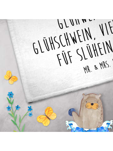 Mr. & Mrs. Panda Gästehandtuch Schweinchen Glühwein mit Spruch in Weiß