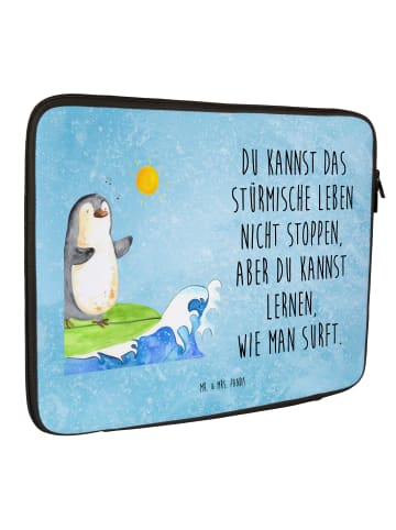 Mr. & Mrs. Panda Laptop Tasche Pinguin Surfer mit Spruch in Eisblau