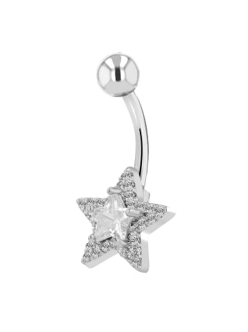 Adeliás Damen Pircing - Bauchnabelpiercing Stern aus Edelstahl mit Zirkonia in silber